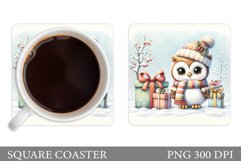 Christmas Owl Coaster Design. Christmas Owl Sublimation Product Image 1