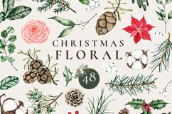 Watercolor Christmas floral greenery leaves clipart Product Image 1