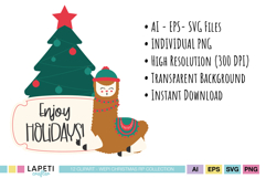 Festive llama illustrations for scrapbook and card making
