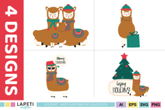 Holiday themed llama illustrations for creative projects