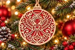 Christmas Angel Bauble SVG, Layered Laser Cut Wood Design Product Image 1