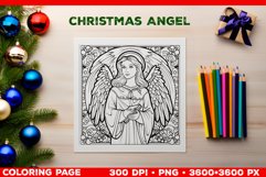 Festive Christmas Angel Coloring Page. Christmas Angel PNG Product Image 1