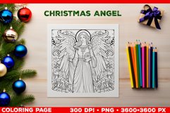 Festive Christmas Angel Coloring Page. Christmas Angel PNG Product Image 1