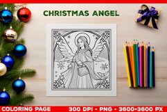 Festive Christmas Angel Coloring Page. Christmas Angel PNG Product Image 1