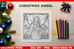 Festive Christmas Angel Coloring Page. Christmas Angel PNG Product Image 1