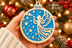 Christmas Angel Ornament SVG, Laser Cut Bauble Stars Product Image 1