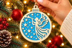 Christmas Angel Ornament SVG, Laser Cut Bauble Stars Product Image 2