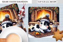 Animal in front of the Fireplace|Christmas Square Coaster Product Image 1