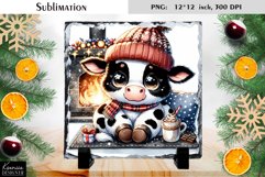 Christmas Watercolor Cow Sublimation|Cute Slate Design Product Image 1