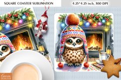 Animal in front of the Fireplace|Christmas Square Coaster Product Image 1