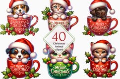 Cute Christmas Animal clipart, Cat Sublimation bundle Product Image 1