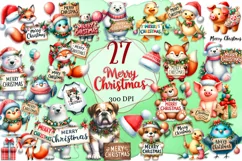 Christmas animals Santa Hats Watercolor Clipart Product Image 1