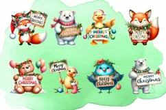 Christmas animals Santa Hats Watercolor Clipart Product Image 2