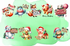 Christmas animals Santa Hats Watercolor Clipart Product Image 3
