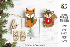 Christmas Animal Clothespin Magnets Laser Cut. Christmas SVG Product Image 1