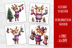 Funny christmas deer square coasters, Animals sublimation Product Image 1
