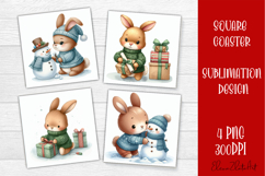 Funny christmas bunny square coasters, Animals sublimation Product Image 1
