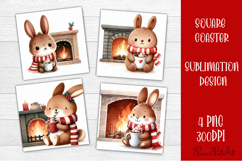 Funny christmas bunny square coasters, Animals sublimation Product Image 1