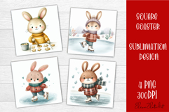 Funny christmas bunny square coasters, Animals sublimation Product Image 1