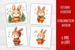 Funny christmas bunny square coasters, Animals sublimation Product Image 1