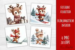 Funny christmas deer square coasters, Animals sublimation Product Image 1