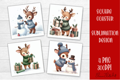 Funny christmas deer square coasters, Animals sublimation Product Image 1