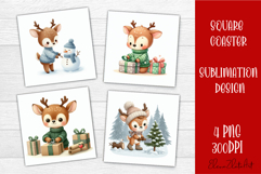 Funny christmas deer square coasters, Animals sublimation Product Image 1