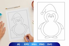 Penguin Wearing Christmas Hat Coloring Page Product Image 1