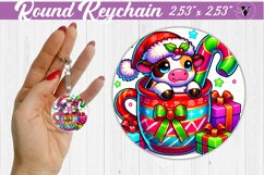 Round Keychain | Christmas Animal in Mug | Rainbow Product Image 1