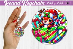 Round Keychain | Christmas Animal in Mug | Rainbow Product Image 1