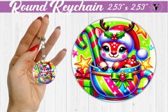 Round Keychain | Christmas Animal in Mug | Rainbow Product Image 1
