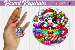 Round Keychain | Christmas Animal in Mug | Rainbow Product Image 1