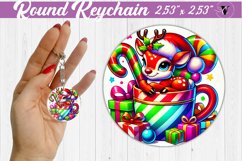 Round Keychain | Christmas Animal in Mug | Rainbow Product Image 1