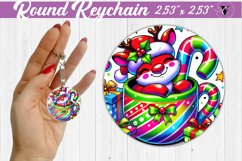 Round Keychain | Christmas Animal in Mug | Rainbow Product Image 1