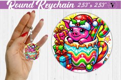Round Keychain | Christmas Animal in Mug | Rainbow Product Image 1