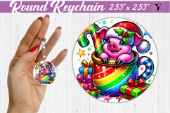 Round Keychain | Christmas Animal in Mug | Rainbow Product Image 1