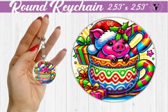 Round Keychain | Christmas Animal in Mug | Rainbow Product Image 1