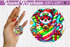 Round Keychain | Christmas Animal in Mug | Rainbow Product Image 1