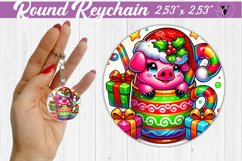 Round Keychain | Christmas Animal in Mug | Rainbow Product Image 1