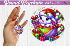 Round Keychain | Christmas Animal in Mug | Rainbow Product Image 1