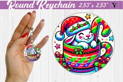 Round Keychain | Christmas Animal in Mug | Rainbow Product Image 1