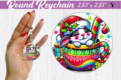 Round Keychain | Christmas Animal in Mug | Rainbow Product Image 1