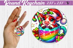 Round Keychain | Christmas Animal in Mug | Rainbow Product Image 1