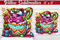 Pillow sublimation | Christmas Animal in Mug | Rainbow Product Image 1