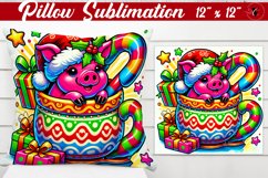 Pillow sublimation | Christmas Animal in Mug | Rainbow Product Image 1