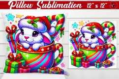 Pillow sublimation | Christmas Animal in Mug | Rainbow Product Image 1