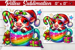 Pillow sublimation | Christmas Animal in Mug | Rainbow Product Image 1