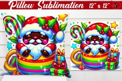 Pillow sublimation | Christmas Gnome in Mug | Rainbow Product Image 1