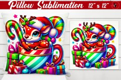 Pillow sublimation | Christmas Animal in Mug | Rainbow Product Image 1