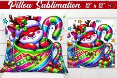 Pillow sublimation | Christmas Animal in Mug | Rainbow Product Image 1